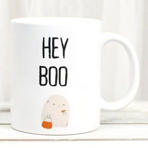Hey Boo Ghost with Pumpkin Basket Mug